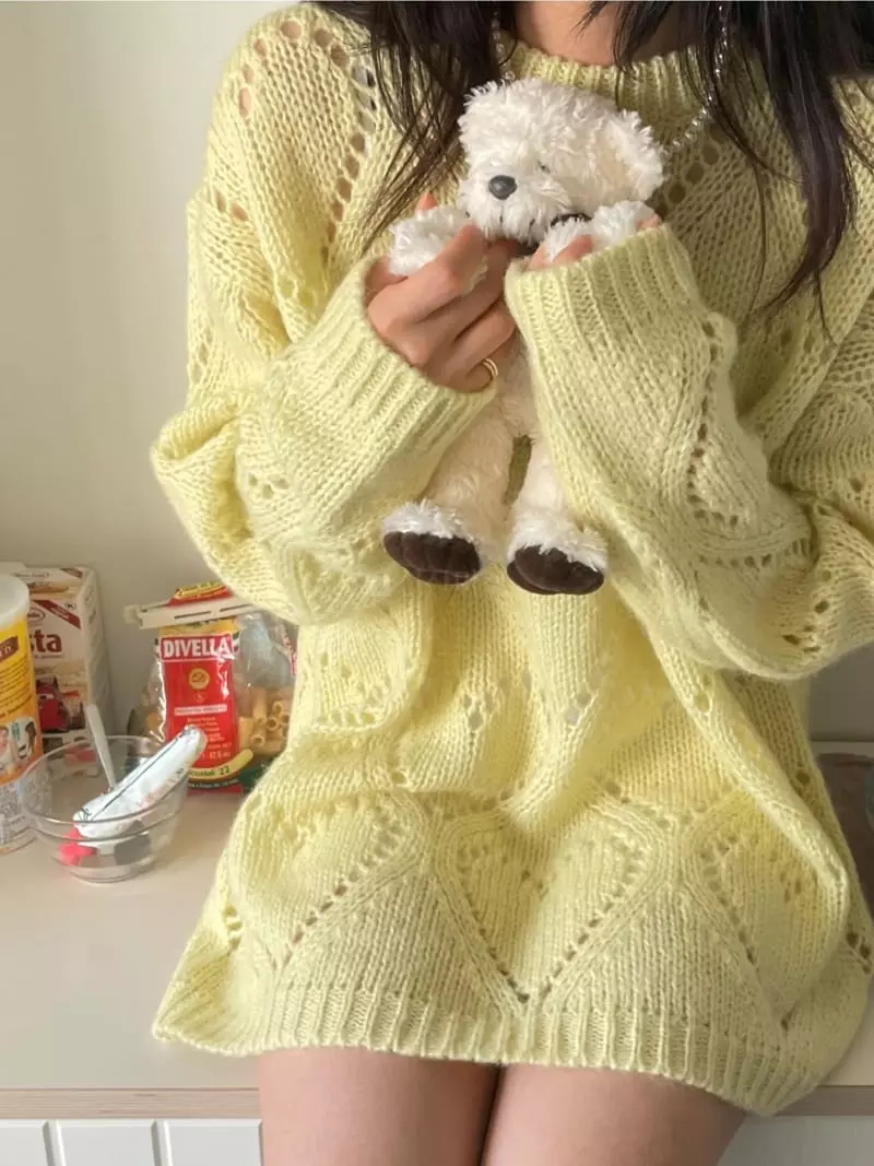 Lovemoment - Korean Women Fashion - #womensfashion - Heart Scsi Knit tee - 5