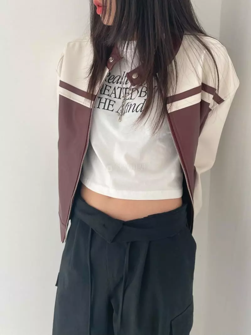 Lovemoment - Korean Women Fashion - #womensfashion - Leather Biker Jumper - 2