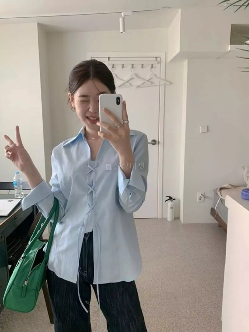 Lovemoment - Korean Women Fashion - #womensfashion - Eyelet Shirt - 3
