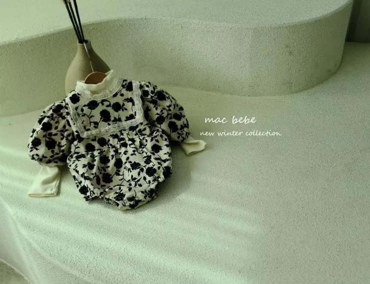 Mac - Korean Baby Fashion - #babyboutique - Black Flower Bodysuit - 2