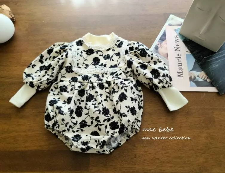 Mac - Korean Baby Fashion - #babyboutiqueclothing - Black Flower Bodysuit - 4