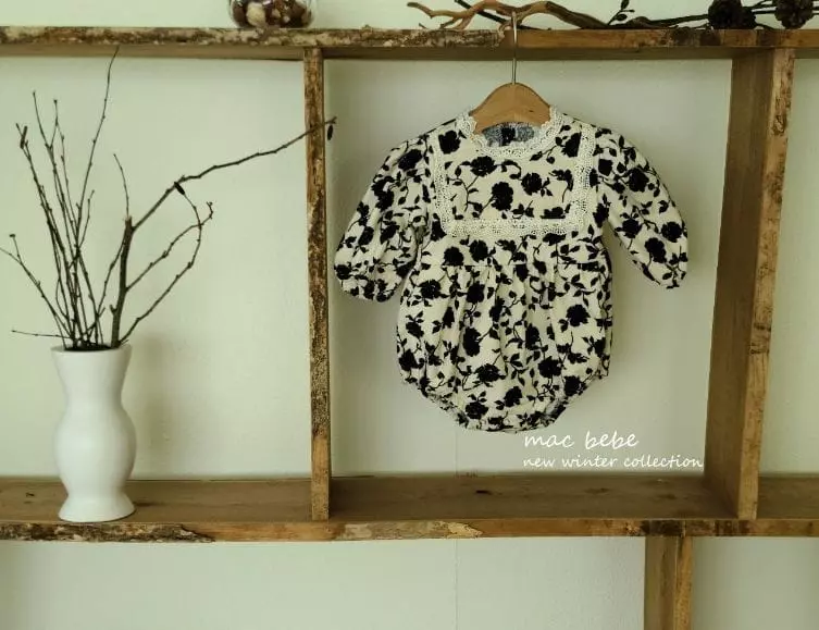 Mac - Korean Baby Fashion - #babyfever - Black Flower Bodysuit - 6