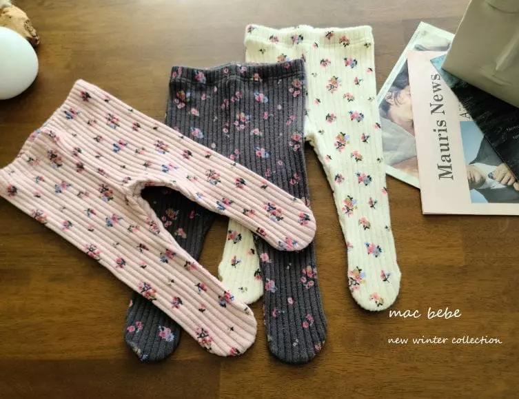 Mac - Korean Baby Fashion - #onlinebabyboutique - Bebe Rib Flower Leggings - 3