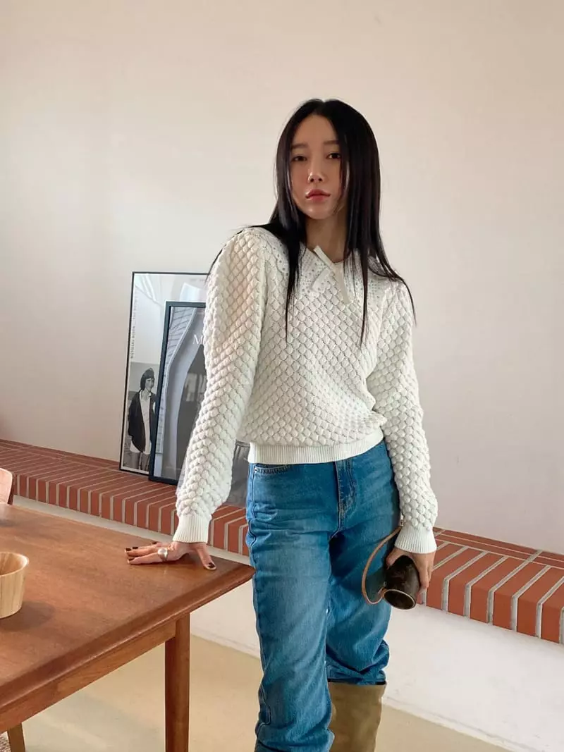 Made - Korean Women Fashion - #momslook - Lace Knit Tee - 2