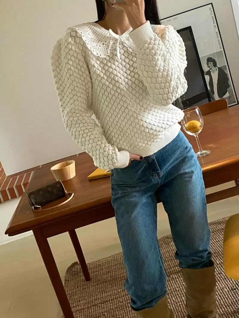 Made - Korean Women Fashion - #vintagekidsstyle - Lace Knit Tee - 5