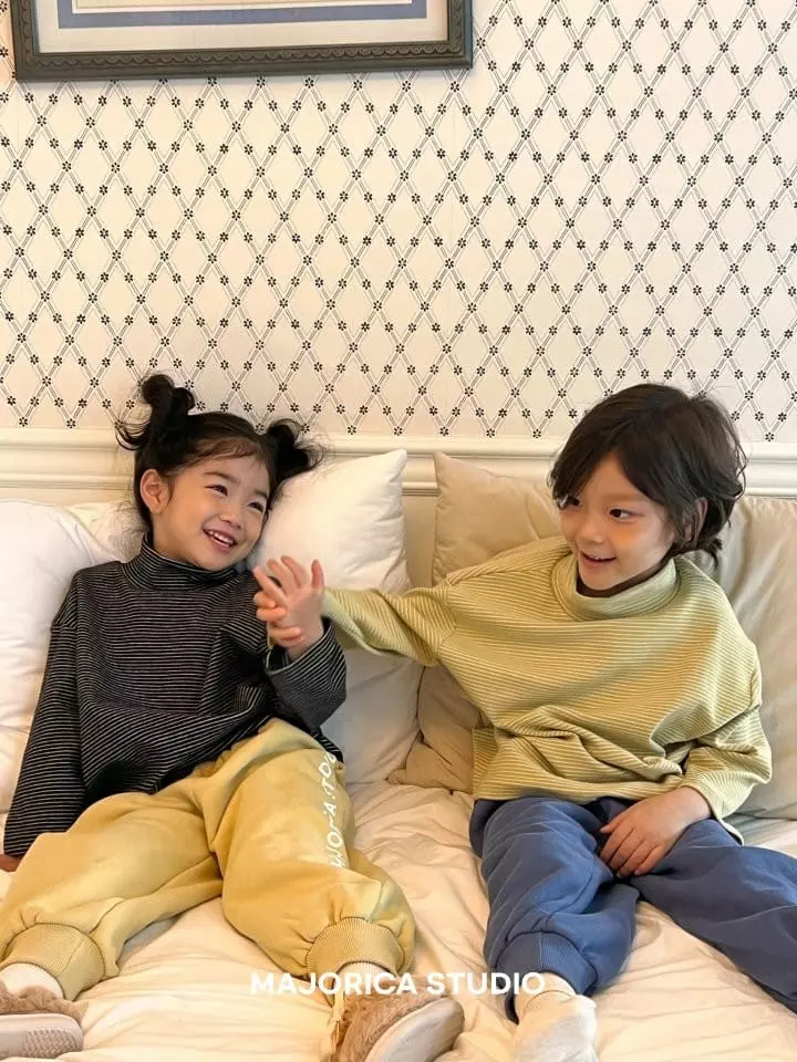 Majorica - Korean Children Fashion - #kidsshorts - Stripes Half Turtleneck Tee - 6