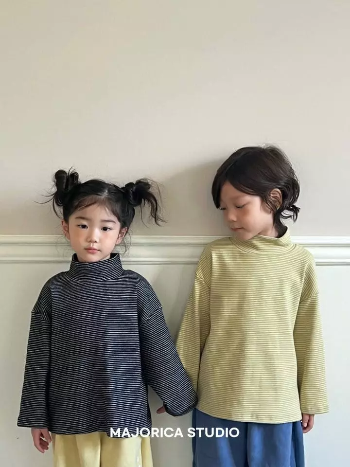 Majorica - Korean Children Fashion - #littlefashionista - Stripes Half Turtleneck Tee - 10