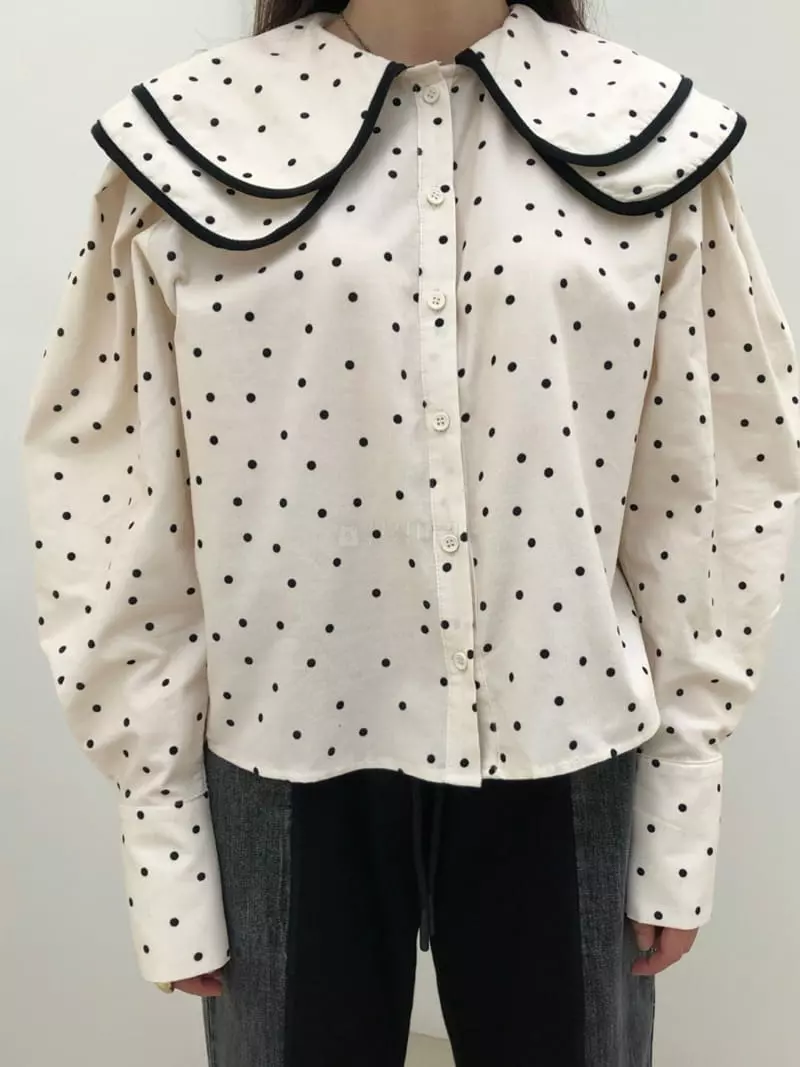Matilda - Korean Women Fashion - #momslook - Dot Rib Shirt