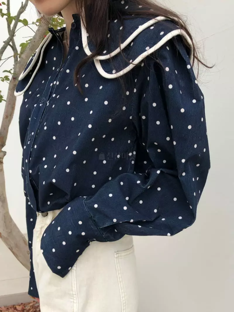 Matilda - Korean Women Fashion - #vintageinspired - Dot Rib Shirt - 4