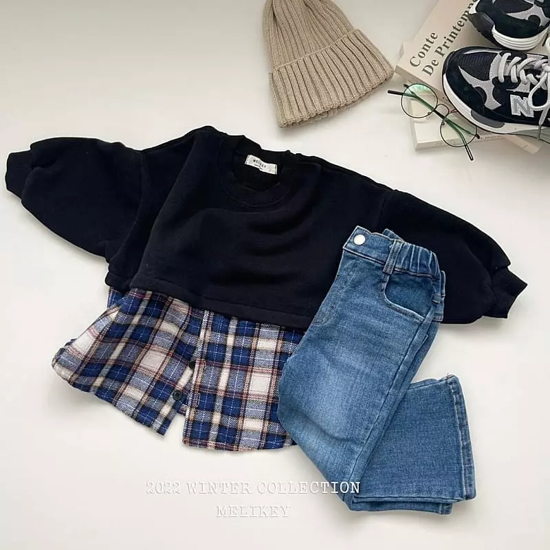 Melikey - Korean Children Fashion - #littlefashionista - Check Color Sweatshirt - 3