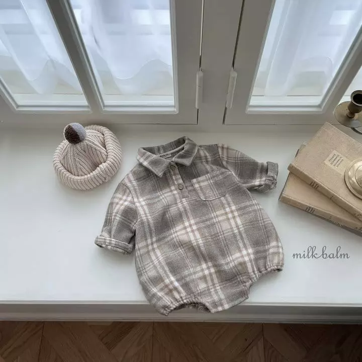 Milk Balm - Korean Baby Fashion - #babyoutfit - Lio Check Bodysuit - 4