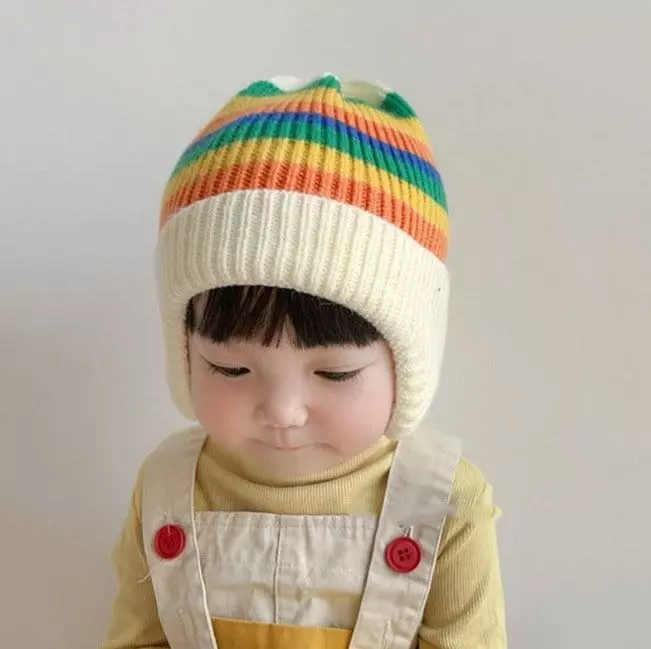 Miso - Korean Baby Fashion - #babyfever - Stripes Ear Hat - 3