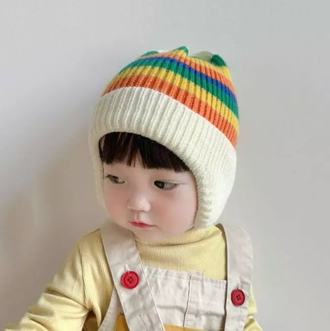 Miso - Korean Baby Fashion - #babyfever - Stripes Ear Hat - 4