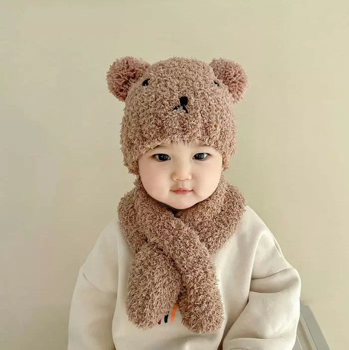 Miso - Korean Baby Fashion - #babyoutfit - Bear Hat Muffler Set - 2