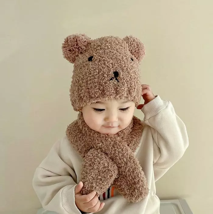 Miso - Korean Baby Fashion - #babyoutfit - Bear Hat Muffler Set - 3
