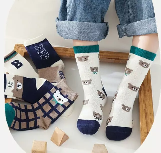 Miso - Korean Children Fashion - #childrensboutique - Navy Bear Socks Set