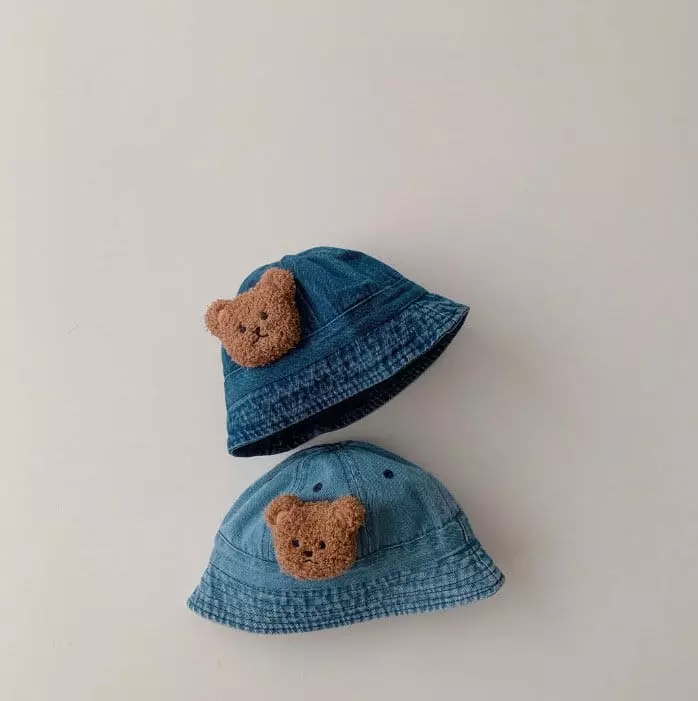 Miso - Korean Children Fashion - #littlefashionista - Bear Denim Bucket Hat