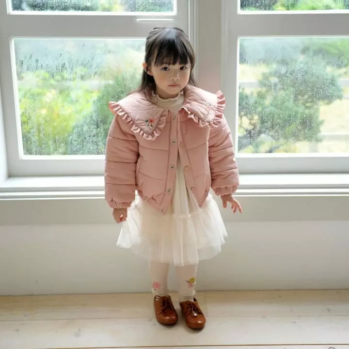 Momo Ann - Korean Children Fashion - #childofig - Frill Embrodiery Padding Pink - 2