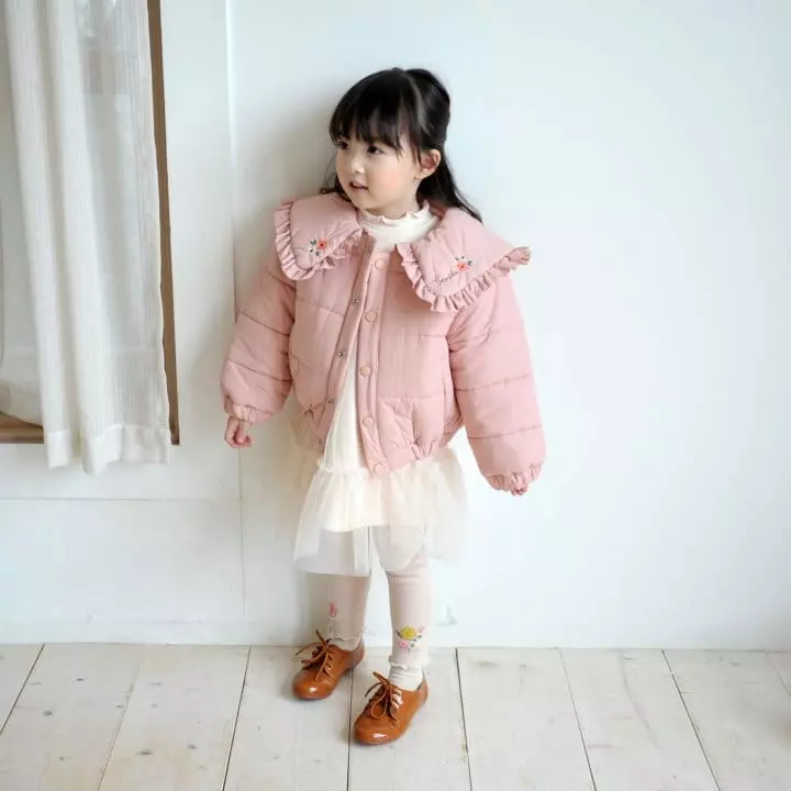 Momo Ann - Korean Children Fashion - #childrensboutique - Frill Embrodiery Padding Pink - 3