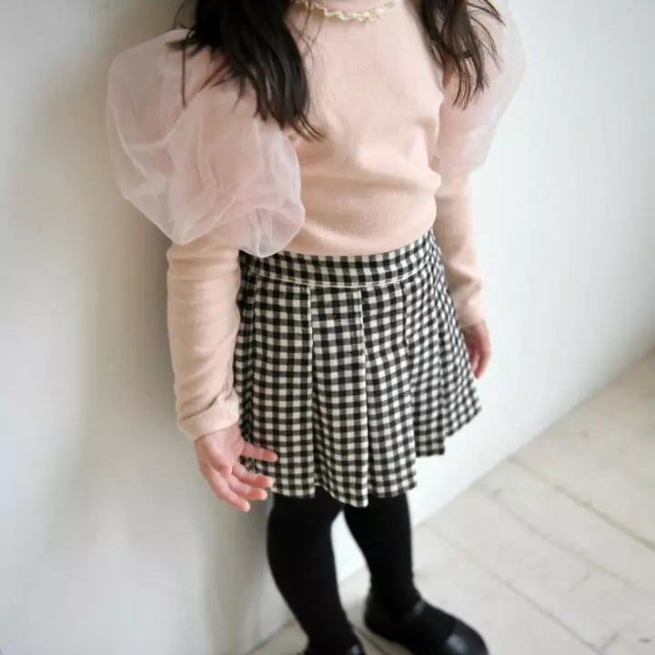 Momo Ann - Korean Children Fashion - #kidsstore - Check Wrinkle Skirt Pants - 6