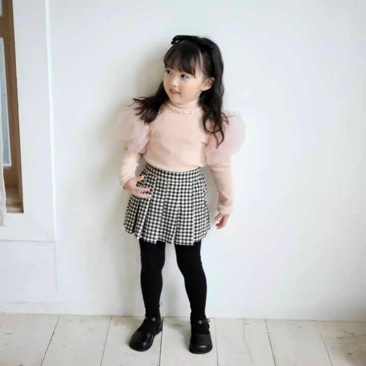 Momo Ann - Korean Children Fashion - #kidzfashiontrend - Check Wrinkle Skirt Pants - 7