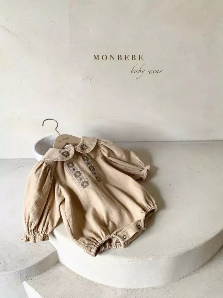Monbebe - Korean Baby Fashion - #babyoutfit - Madeline Rib Embroidery Bodysuit - 2