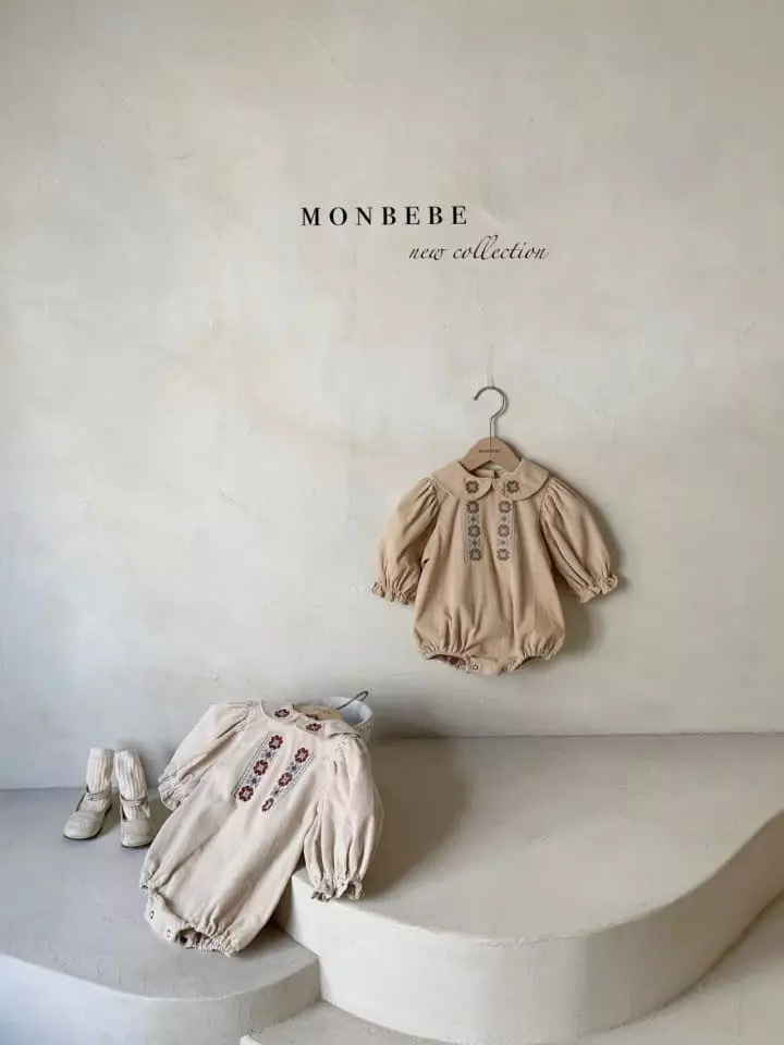 Monbebe - Korean Baby Fashion - #babyoutfit - Madeline Rib Embroidery Bodysuit - 3