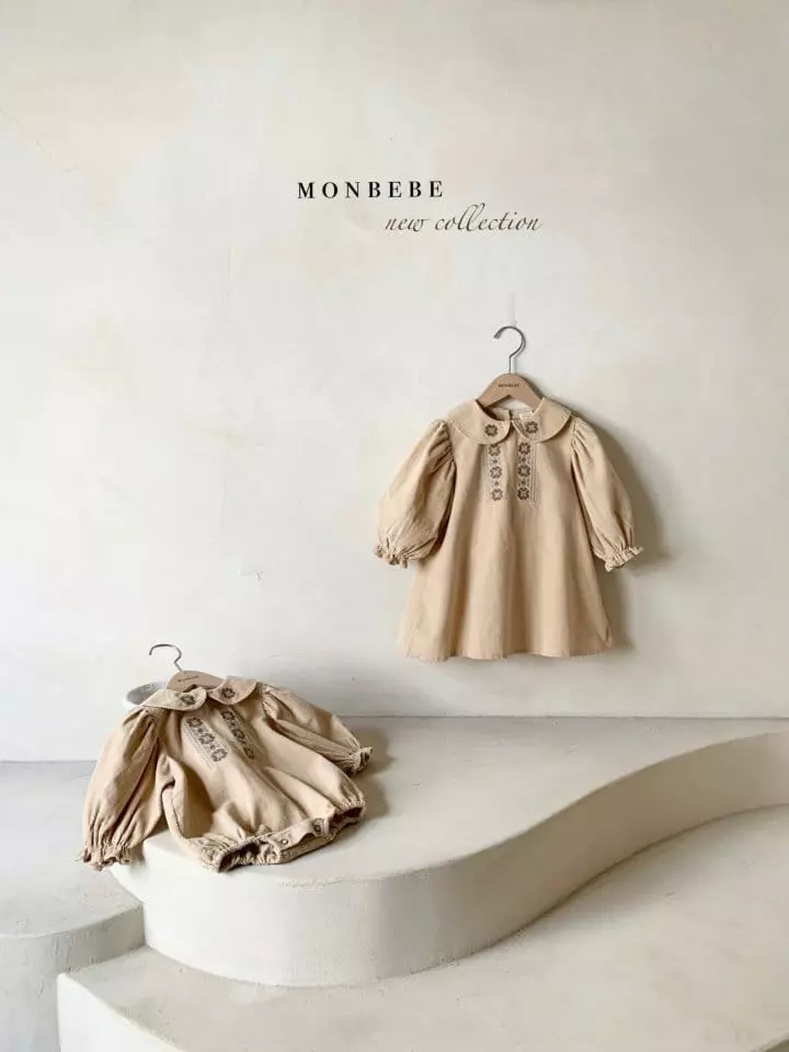 Monbebe - Korean Baby Fashion - #onlinebabyshop - Madeline Rib Embroidery Bodysuit - 6