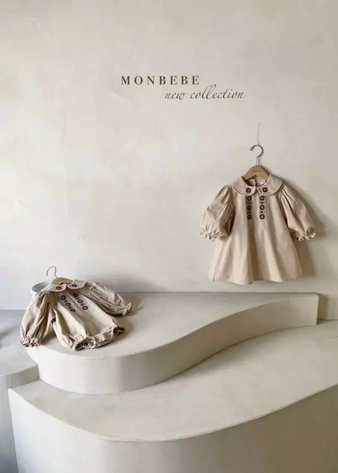 Monbebe - Korean Baby Fashion - #smilingbaby - Madeline Rib Embroidery Bodysuit - 7