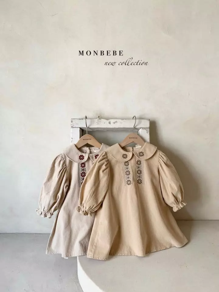 Monbebe - Korean Children Fashion - #littlefashionista - Madeline Rib Embroidery One-piece