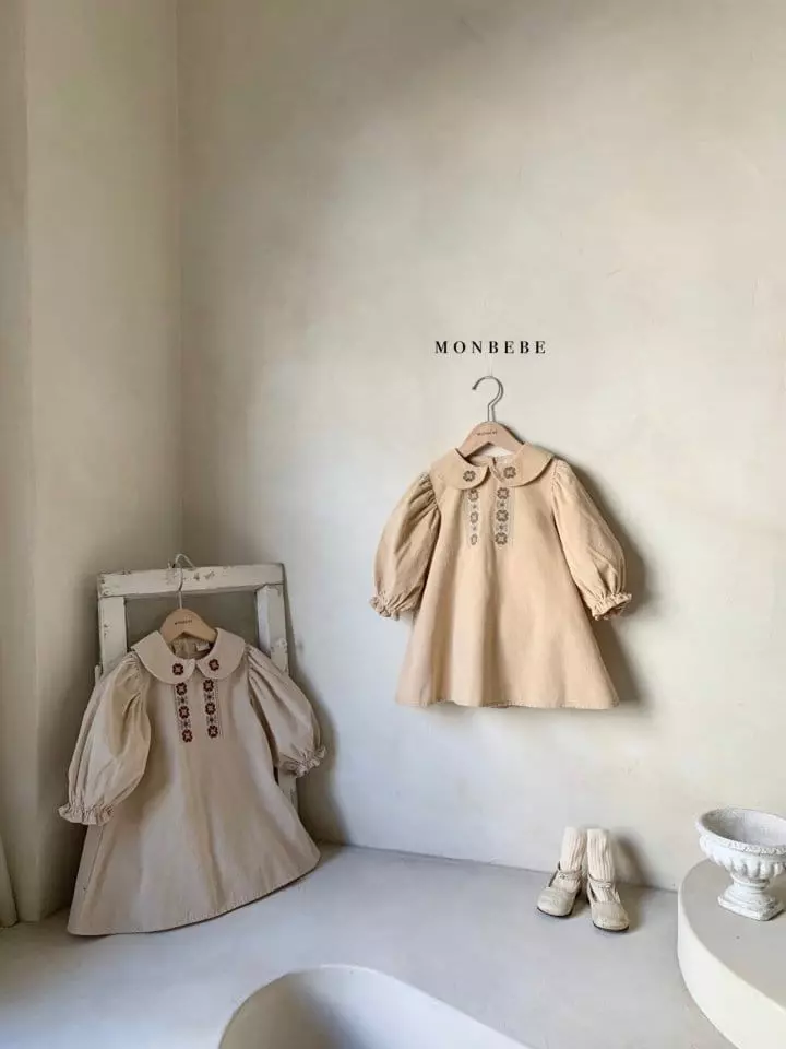 Monbebe - Korean Children Fashion - #todddlerfashion - Madeline Rib Embroidery One-piece - 5