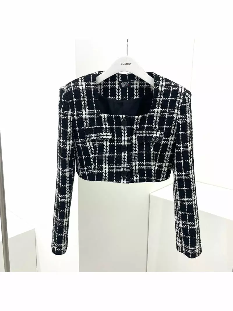 Monroe - Korean Women Fashion - #womensfashion - Check Set Up Jacket - 4