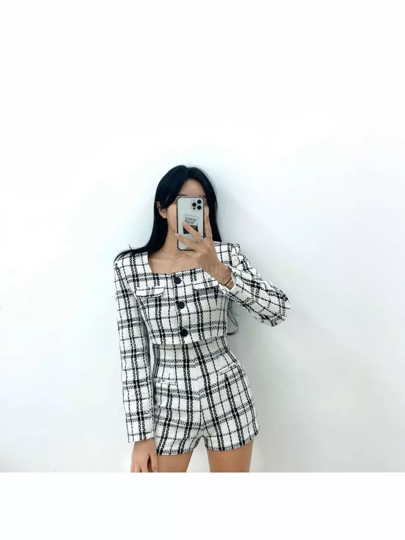 Monroe - Korean Women Fashion - #womensfashion - Check Set Up Jacket - 3