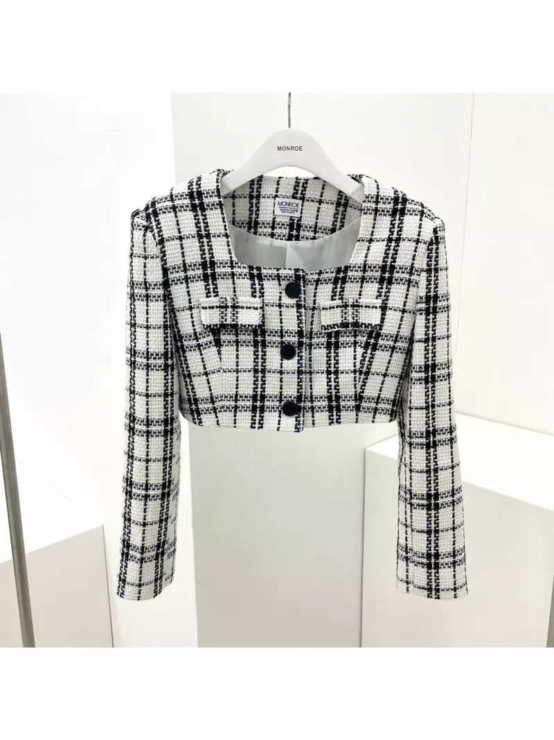 Monroe - Korean Women Fashion - #womensfashion - Check Set Up Jacket - 5