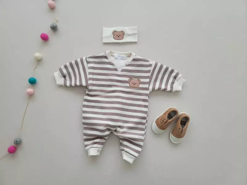 Moran - Korean Baby Fashion - #babyootd - Bebe Fleece Bear Bodysuit Set - 2