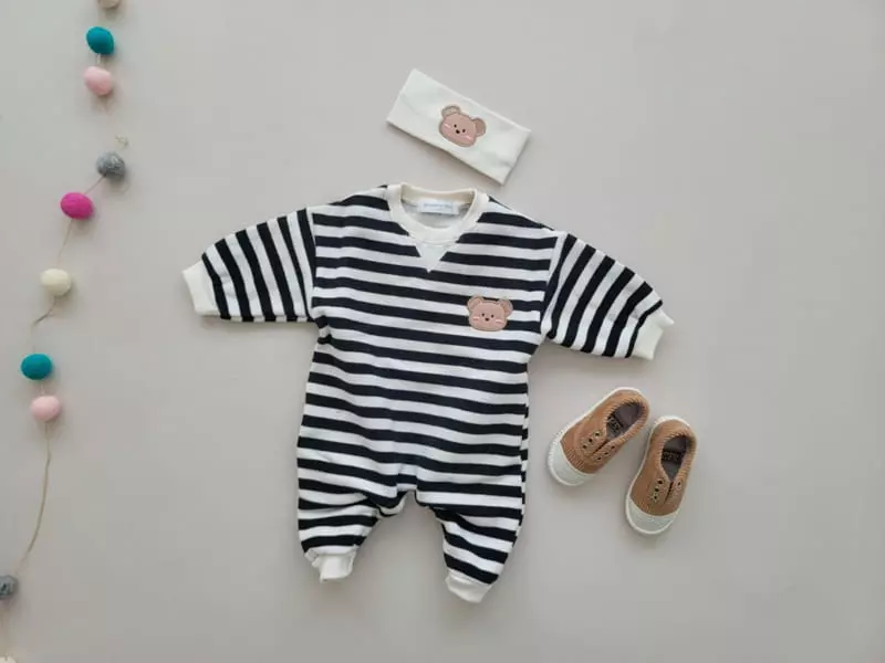 Moran - Korean Baby Fashion - #babyoutfit - Bebe Fleece Bear Bodysuit Set - 3