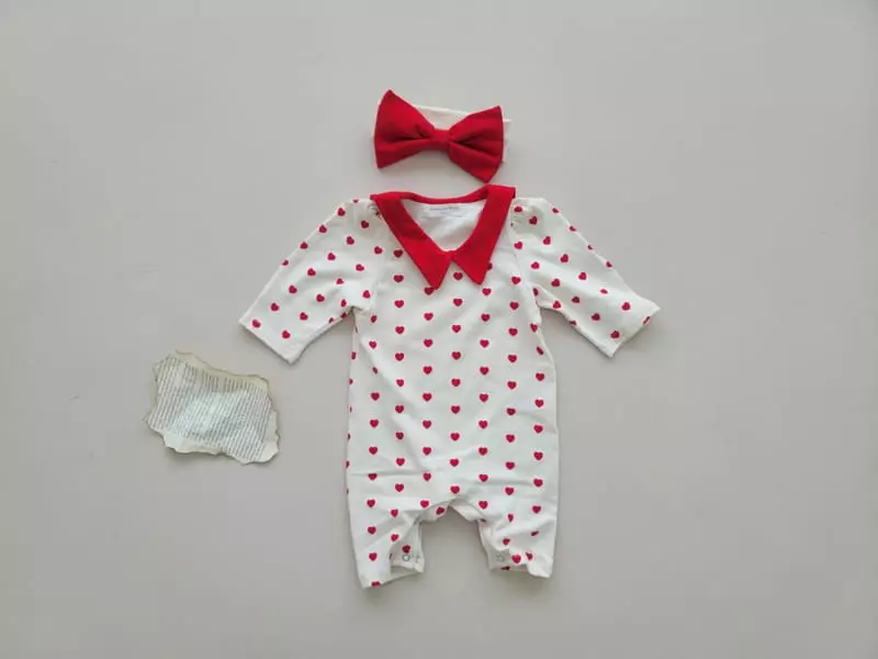 Moran - Korean Baby Fashion - #babyoutfit - Bebe Mini Heart Bodysuit Set - 2