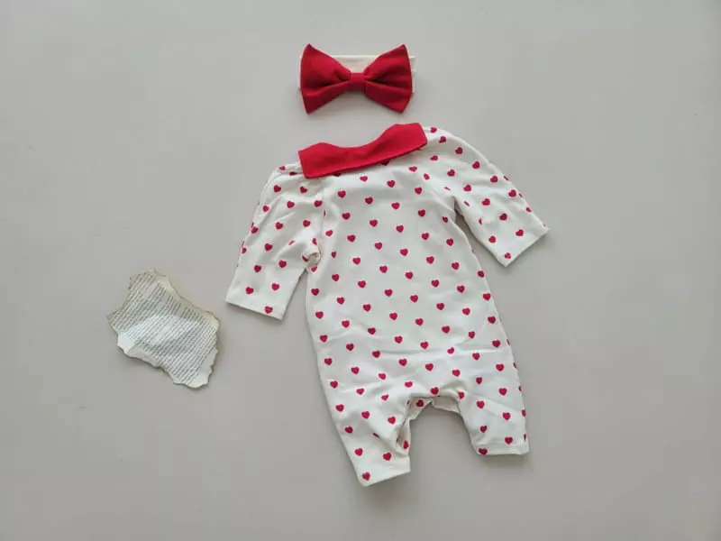 Moran - Korean Baby Fashion - #babyoutfit - Bebe Mini Heart Bodysuit Set - 3