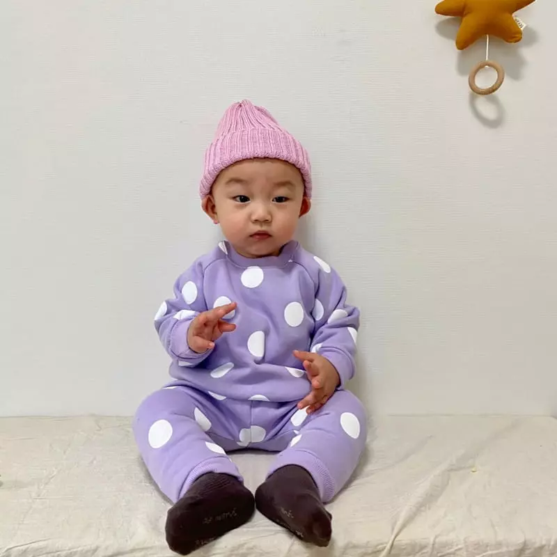 Moran - Korean Children Fashion - #kidzfashiontrend - Fleece Bubble Top Bottom Set - 6