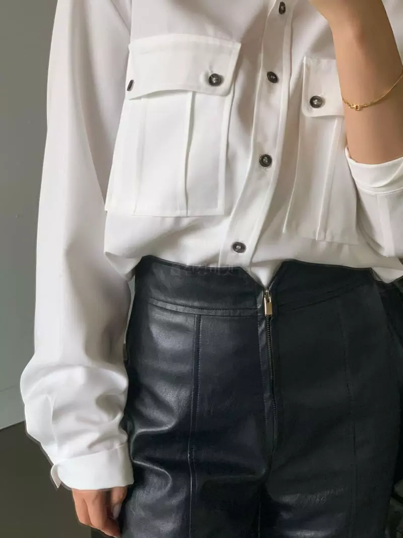 Mosaic - Korean Women Fashion - #womensfashion - Leather Pocket Pants - 4