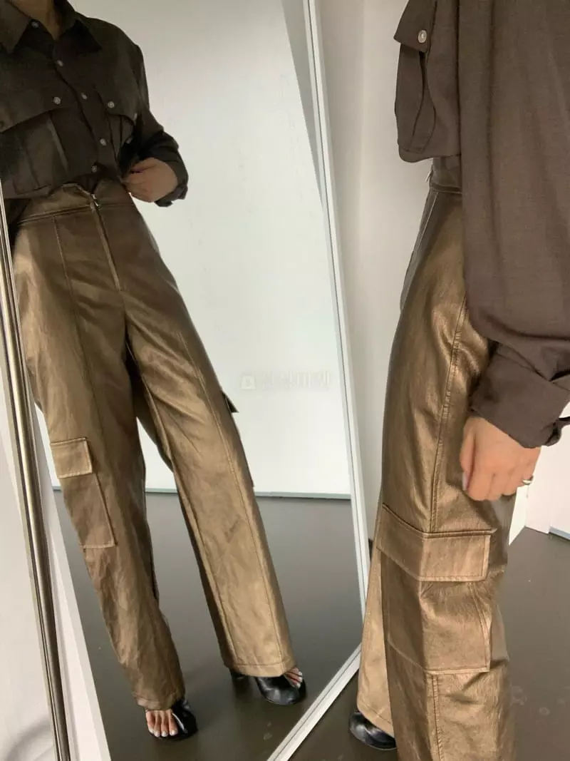 Mosaic - Korean Women Fashion - #vintageinspired - Leather Pocket Pants - 8