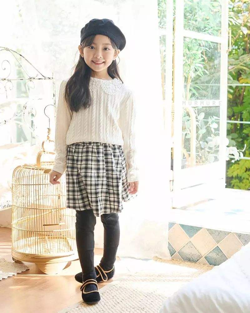 Murmure - Korean Children Fashion - #fashionkids - Check Wrinkle Skirt Leggings - 2