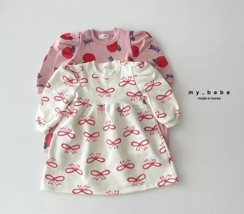 My Bebe - Korean Baby Fashion - #babyboutique - Ribbon Apple One-piece - 2