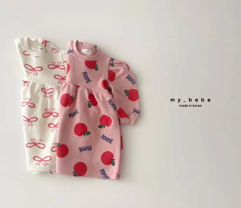 My Bebe - Korean Baby Fashion - #babyboutiqueclothing - Ribbon Apple One-piece - 3