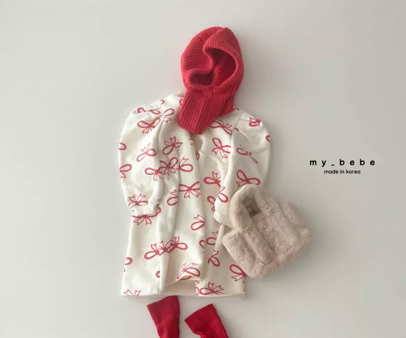 My Bebe - Korean Baby Fashion - #babygirlfashion - Ribbon Apple One-piece - 7