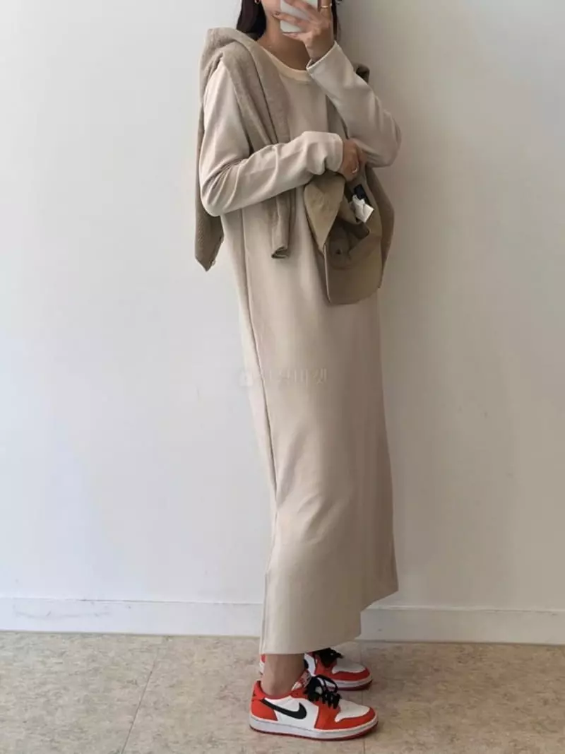 Nan - Korean Women Fashion - #womensfashion - Easy Long Sleeves One-piece - 4