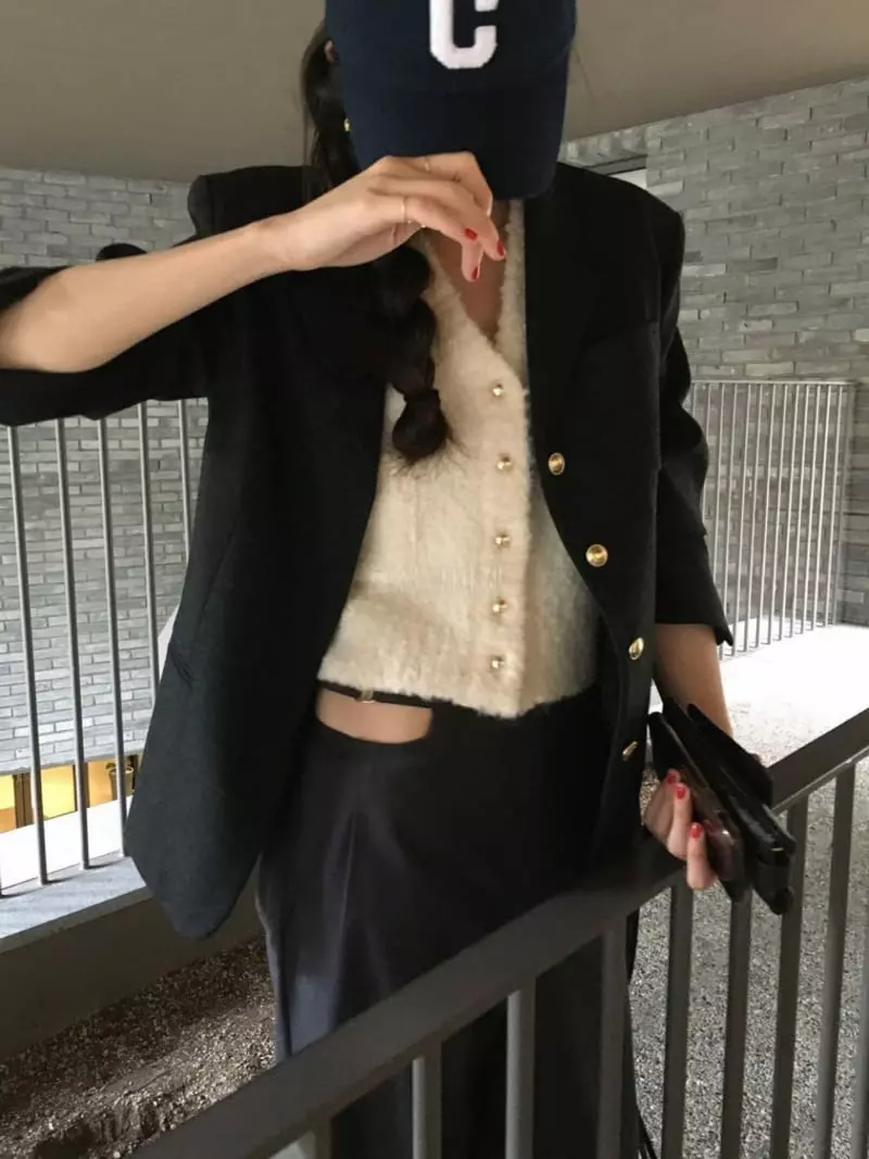Nan - Korean Women Fashion - #momslook - Gold Button Vest