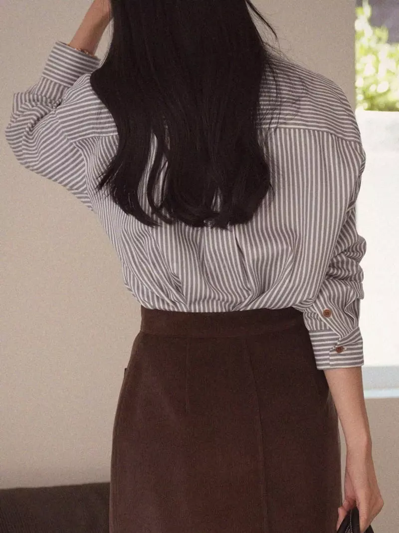 Nan - Korean Women Fashion - #womensfashion - Camel Stripes Shirt - 7