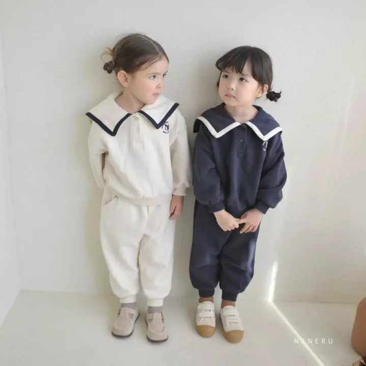 Neneru - Korean Baby Fashion - #babyootd - Bebe French Collar Top Bottom Set