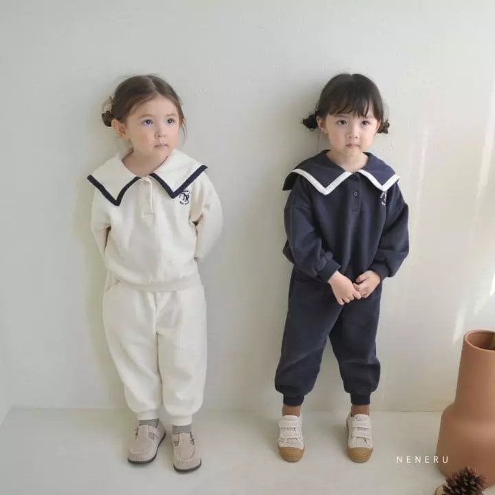Neneru - Korean Baby Fashion - #babyoutfit - Bebe French Collar Top Bottom Set - 2
